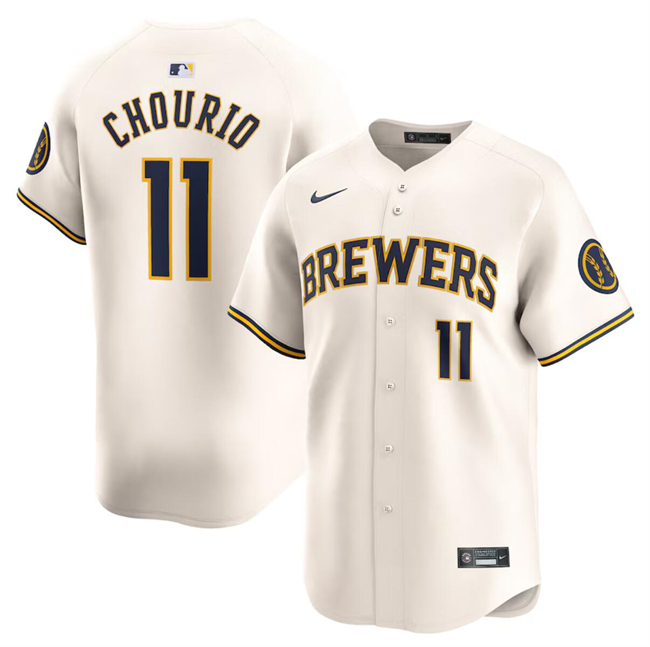 Men's Milwaukee Brewers #11 Jackson Chourio Cream 2024 Home Limited Stitched Baseball Jersey